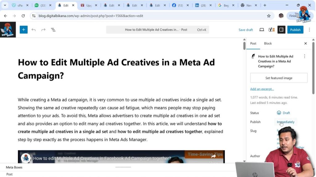 Publish immediately option in WordPress post settings panel
