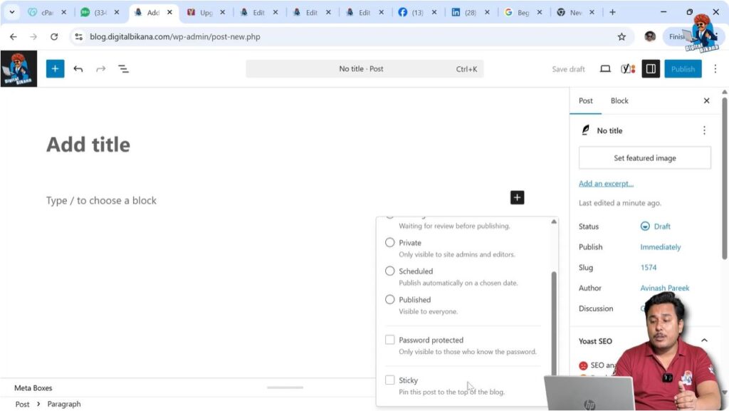 Sticky post option in WordPress blog post settings