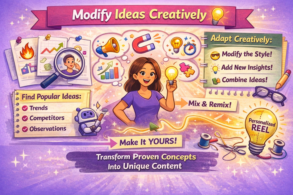 content creator adapting trending reel idea into unique creative version