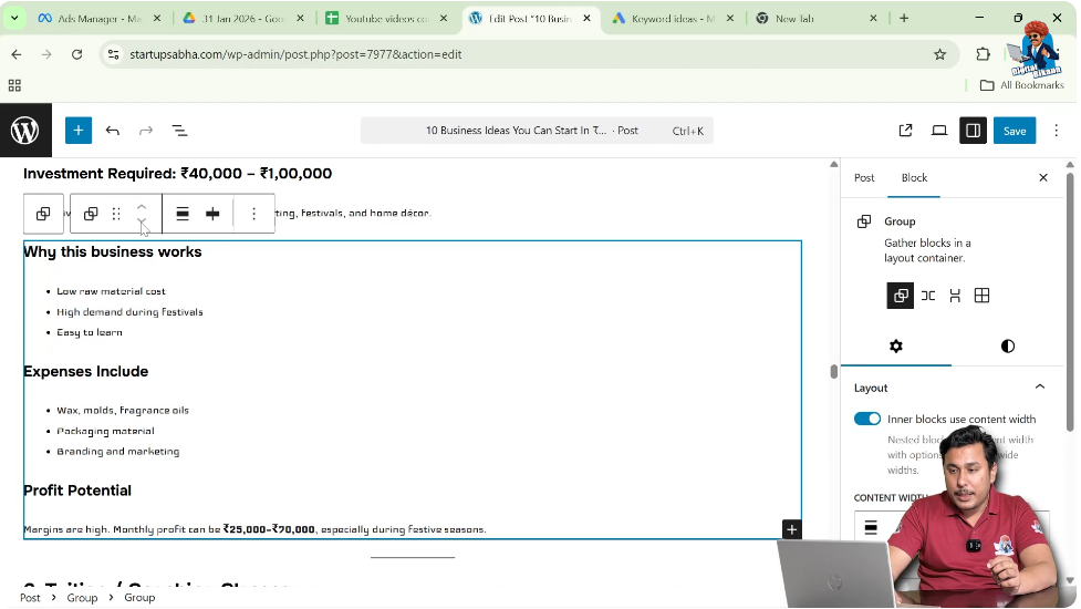 Moving grouped blocks up and down 