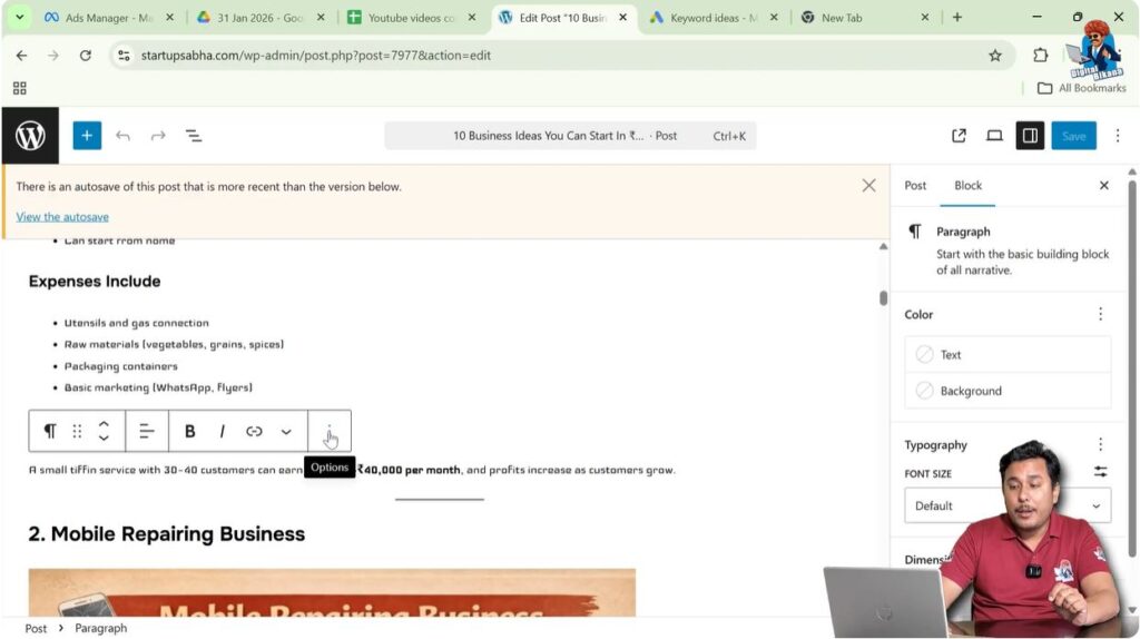 Open Block Options Menu