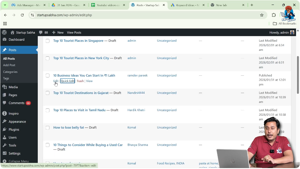 Open the Blog Post in Editor Mode