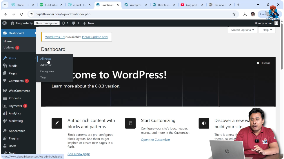 Opening WordPress blog post editor from All Posts section