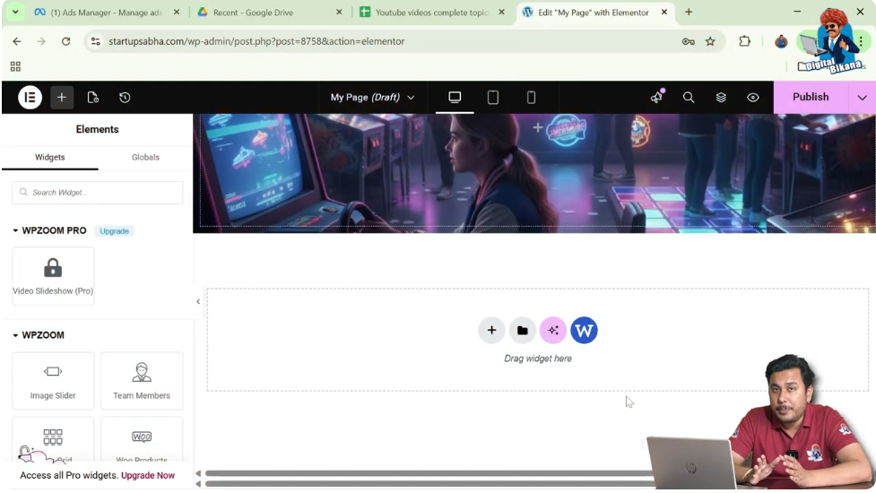 Opening Elementor editor while editing a webpage in WordPress