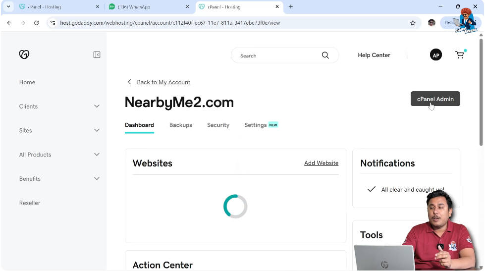 Control Panel Admin option opening cPanel in GoDaddy hosting