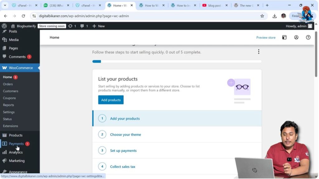 WooCommerce payment settings showing available payment methods