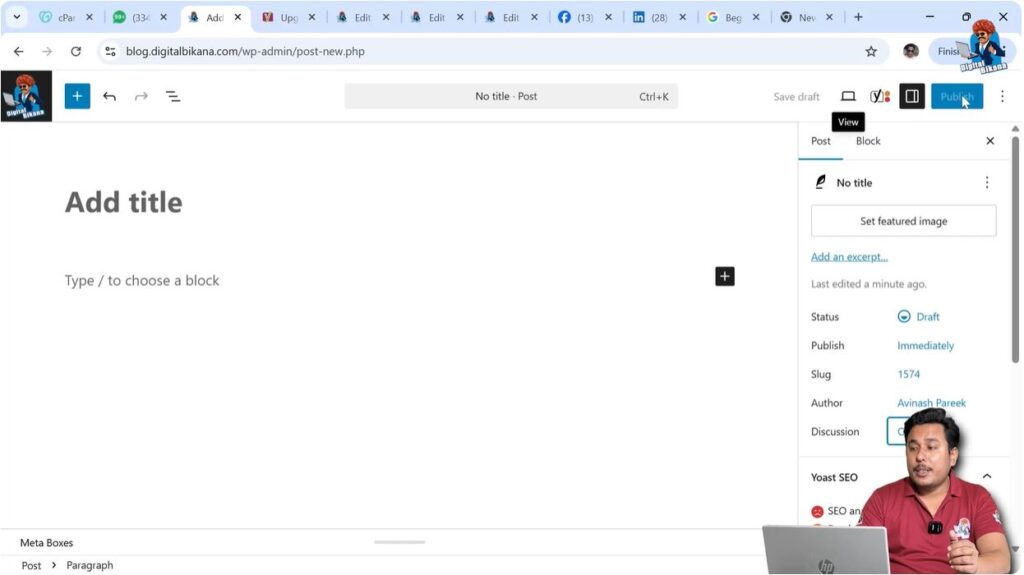 Publish button in WordPress blog post editor