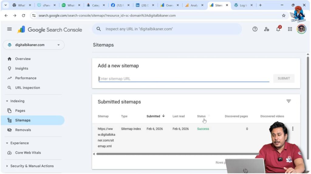 Sitemap submission status showing success
