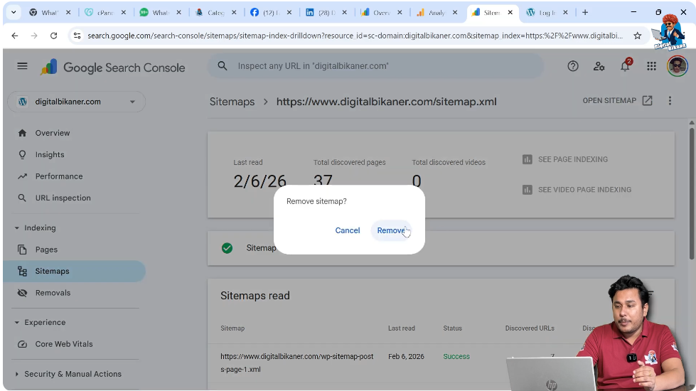 Remove sitemap option in Google Search Console menu