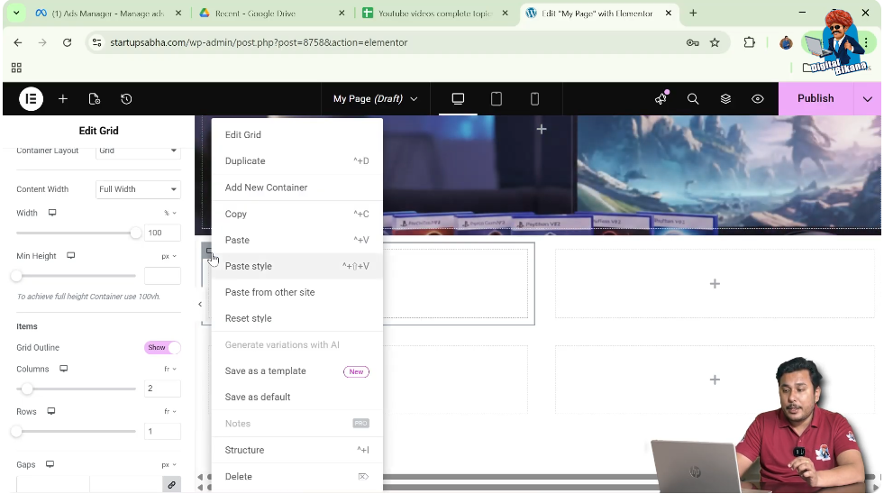 Right Click the Container
