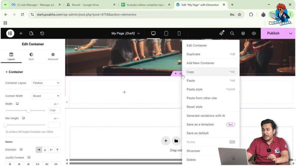 Right Click the Container