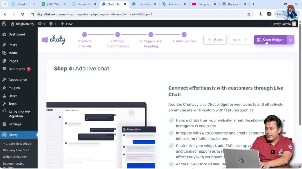 Saving WhatsApp chat widget settings WordPress dashboard
