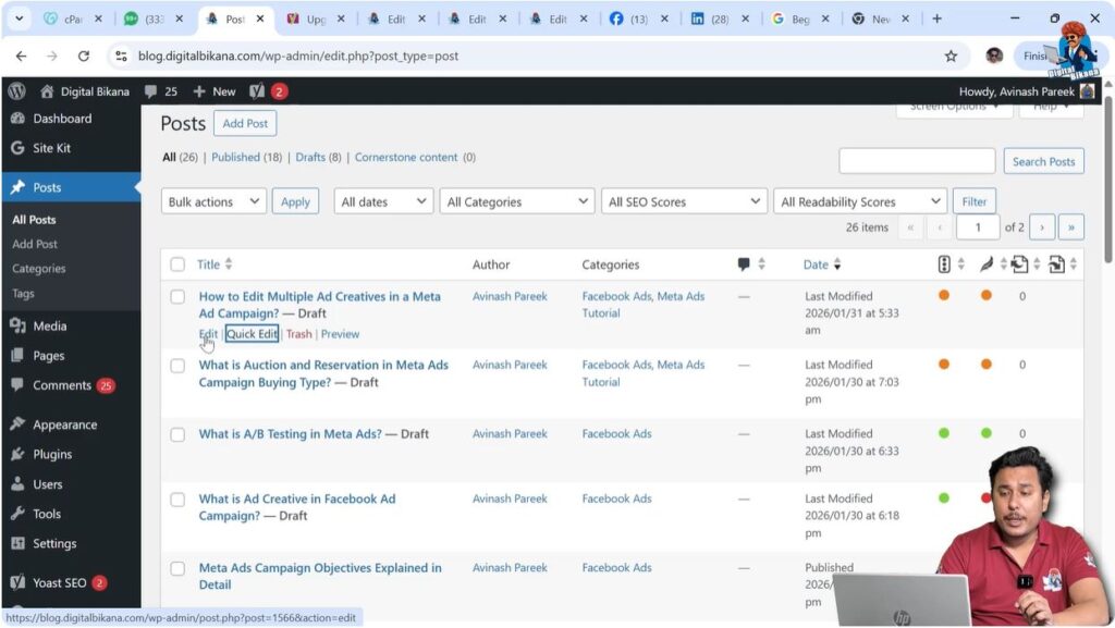 Opening WordPress blog post editor to schedule post
