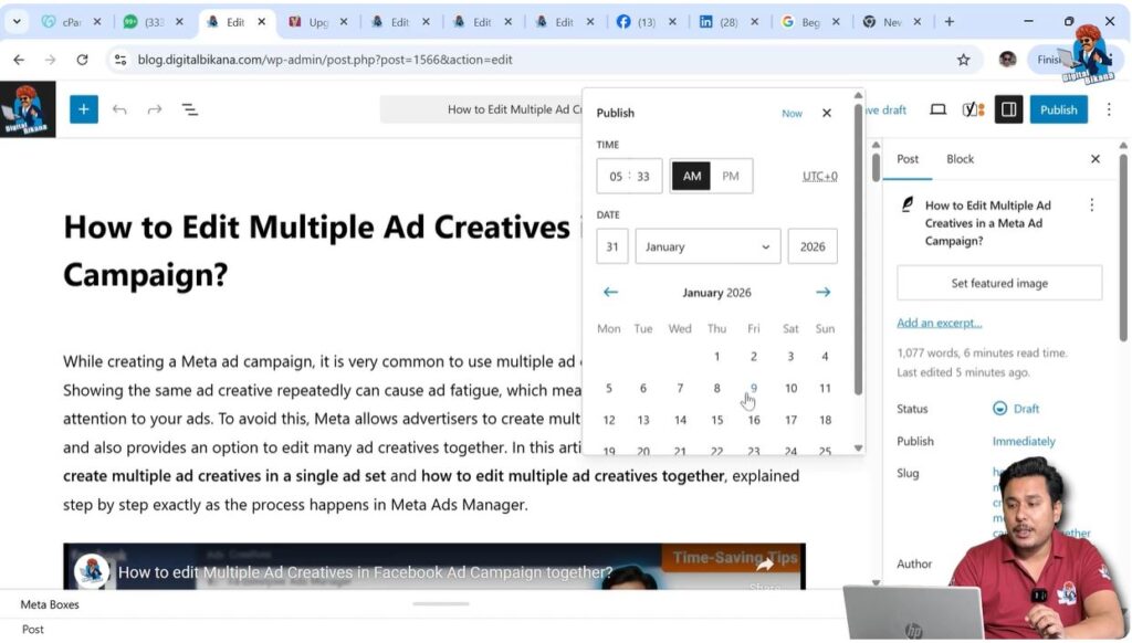 Selecting future date and time for WordPress blog post