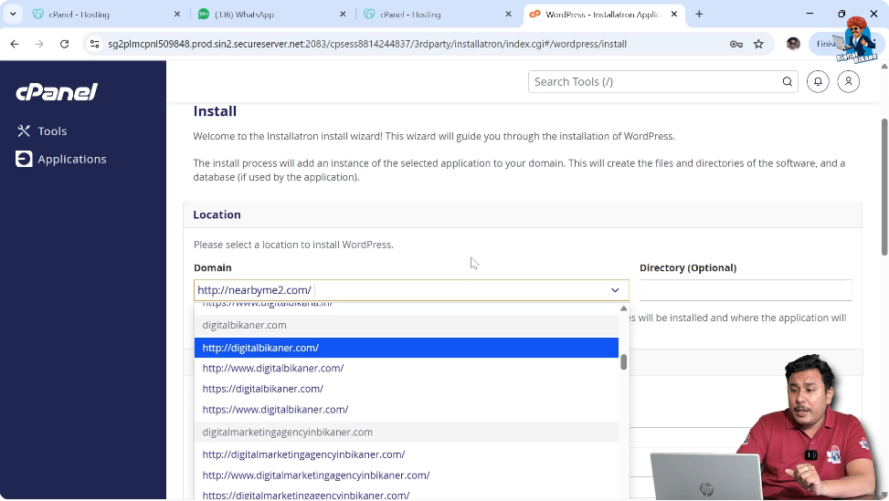 Selecting domain name with HTTPS and www for WordPress installation
