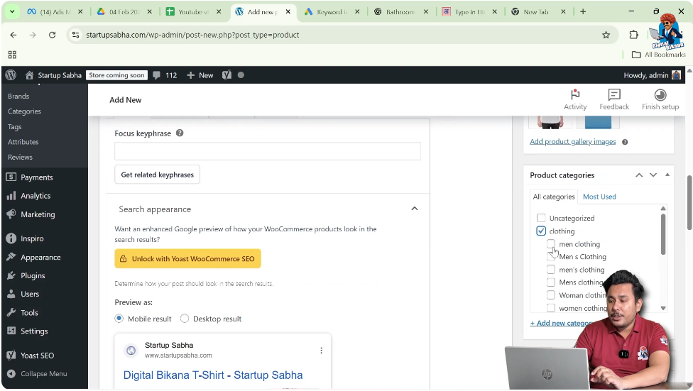 Selecting Product Category and Tags