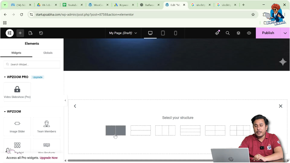 Selecting grid structure with rows and columns in Elementor