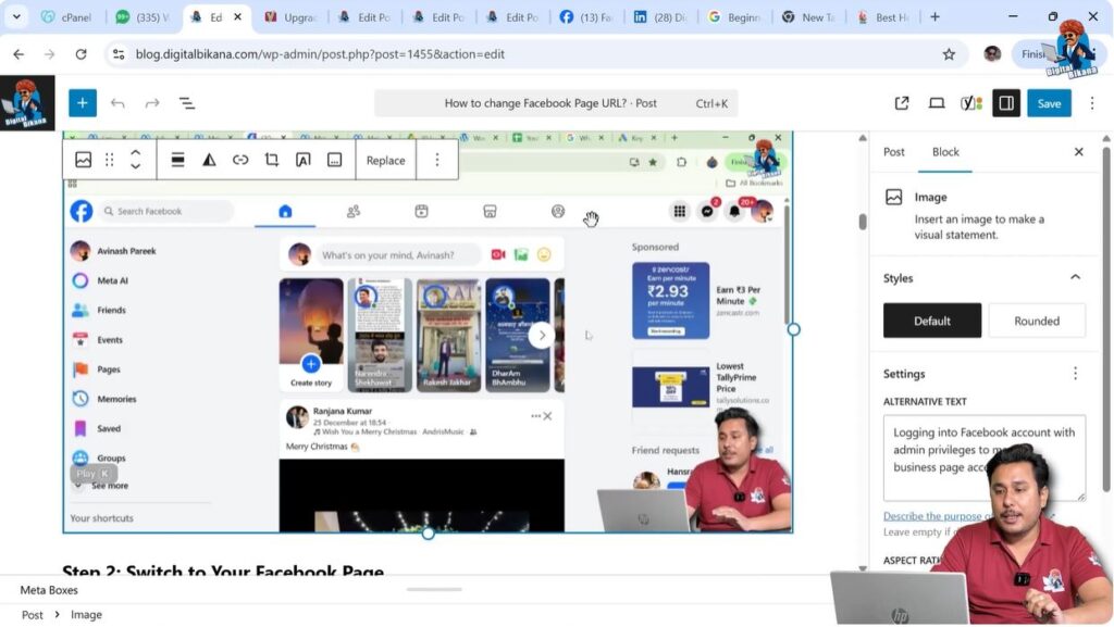 Selecting image block in WordPress editor for alignment options