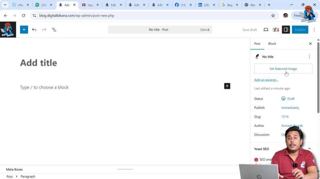 Setting featured image in WordPress blog post settings