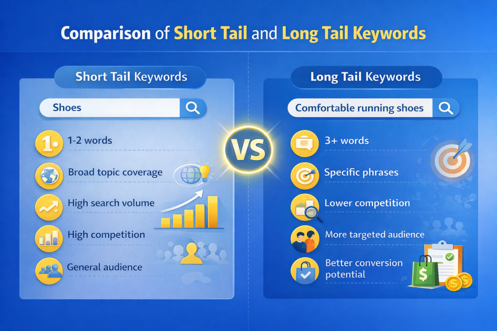 Side-by-Side Comparison of Short Tail and Long Tail Keywords