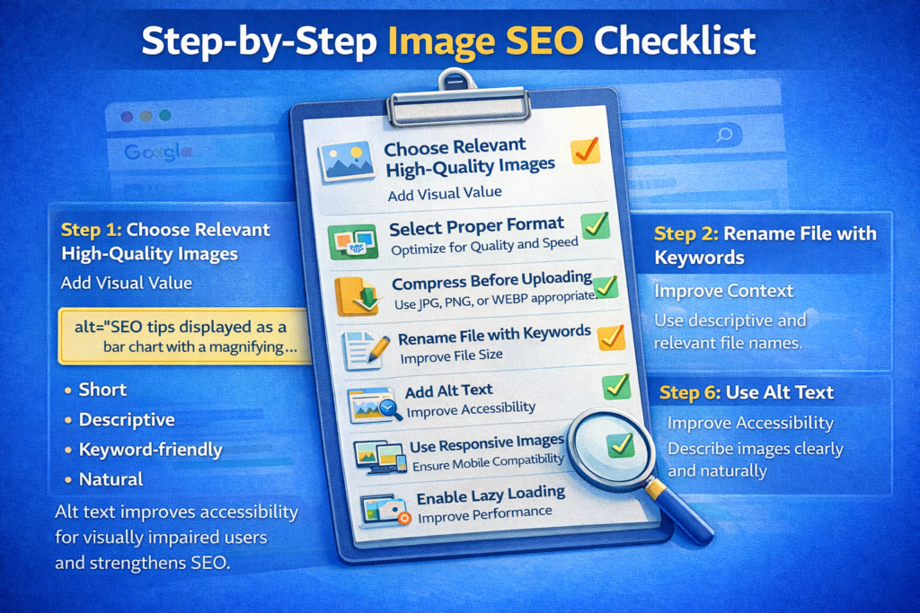 Checklist for complete image SEO optimization process
