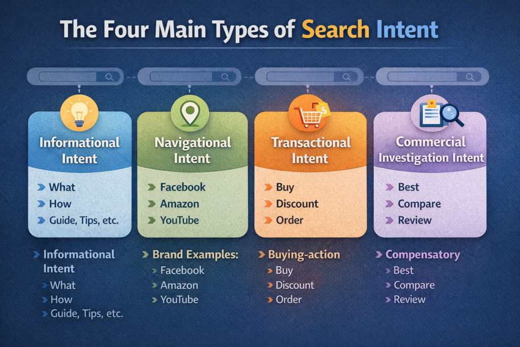 Infographic showing four types of search intent categories