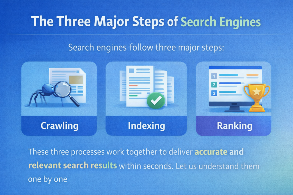 Three Major Steps of Search Engines