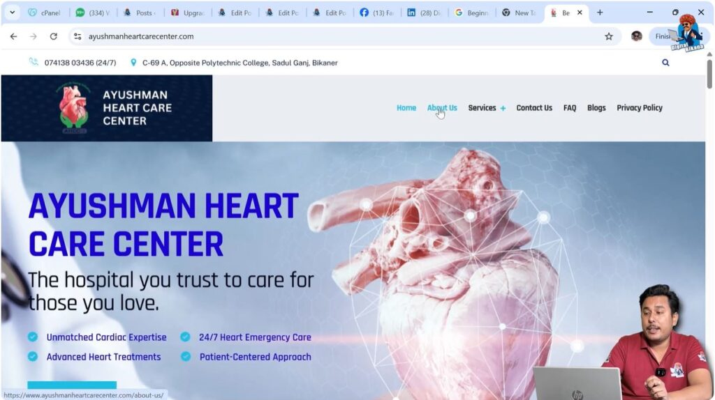 Different types of WordPress pages including homepage services contact and privacy policy pages