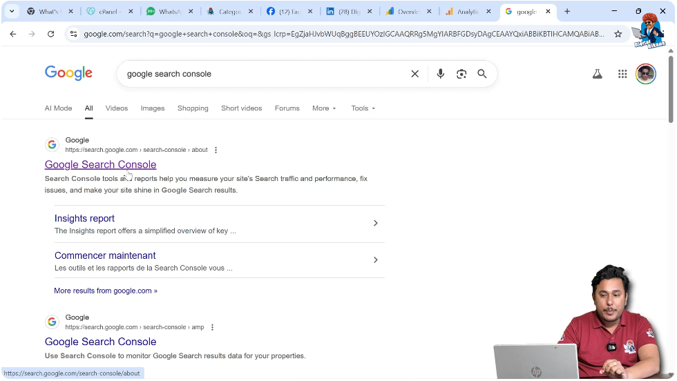 Google Search Console official website appearing in Google search results