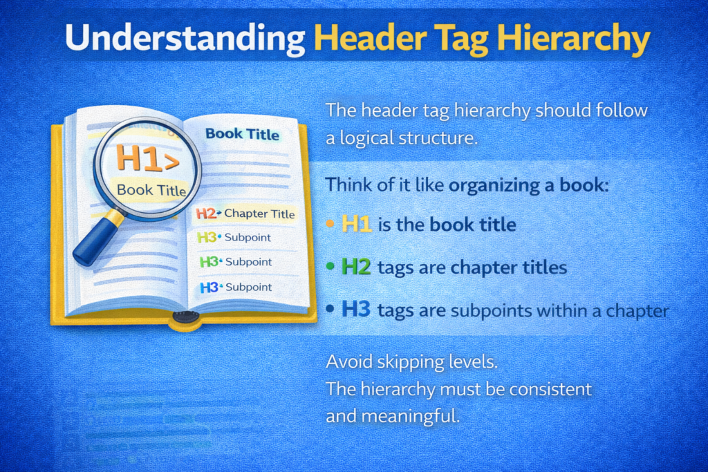 Visual hierarchy chart showing H1, H2, and H3 structure
