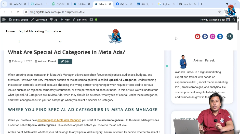 WordPress blog post preview showing front end layout before publishing