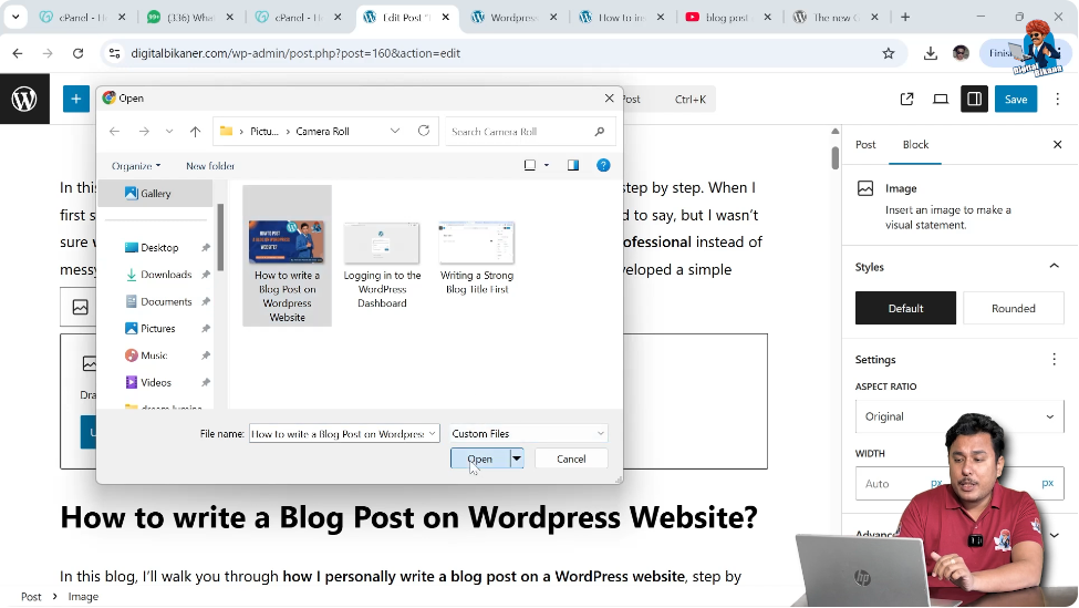 Uploading renamed image file in WordPress blog post editor