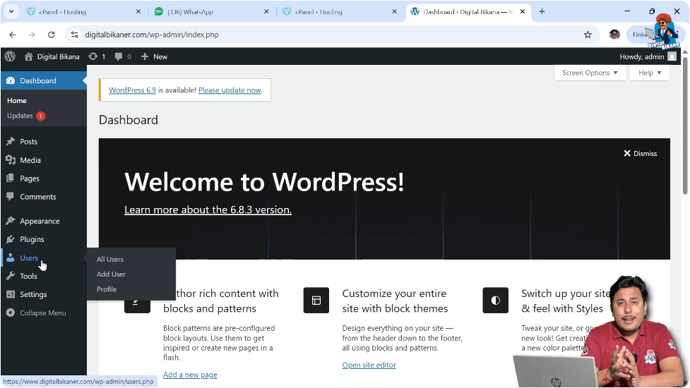 Users section in WordPress dashboard showing different user roles