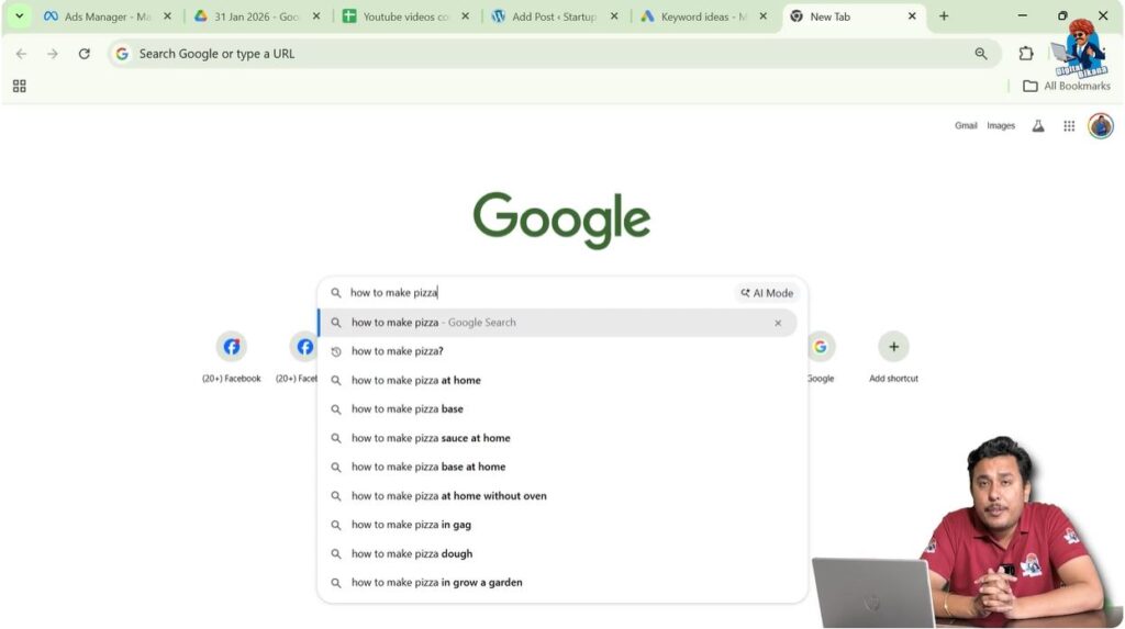 Google search suggestions showing keyword ideas for blog titles