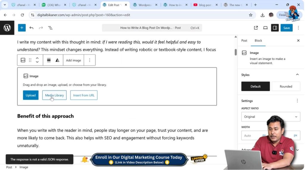 Selecting image from media library while editing WordPress post