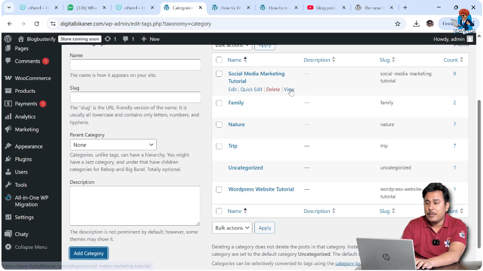 WordPress category page showing blog posts list