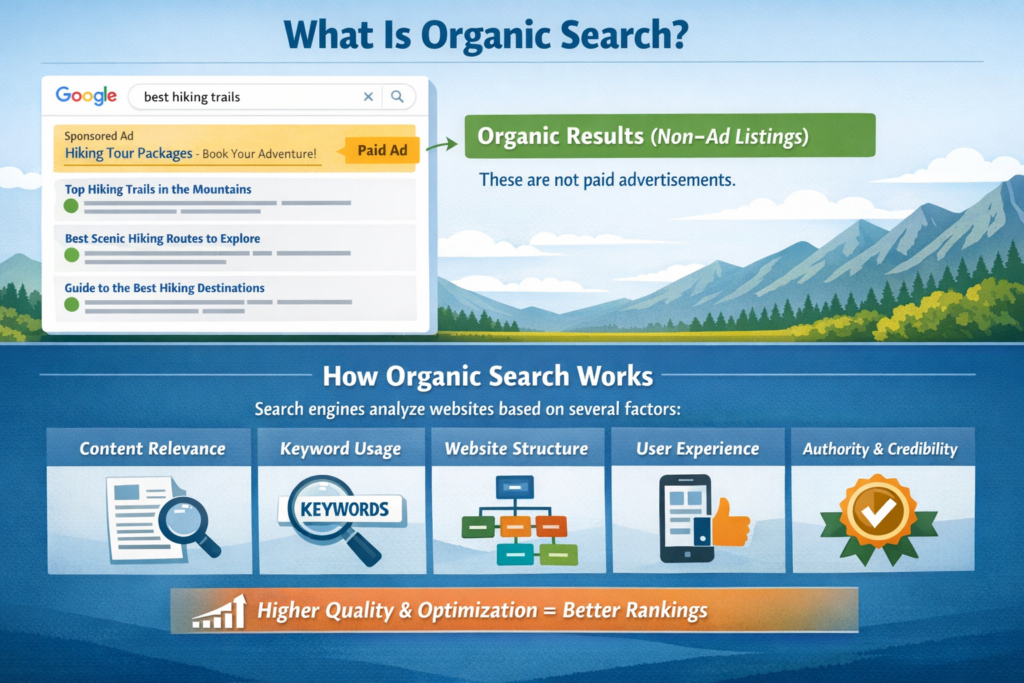 Example of organic search results without ad label on Google