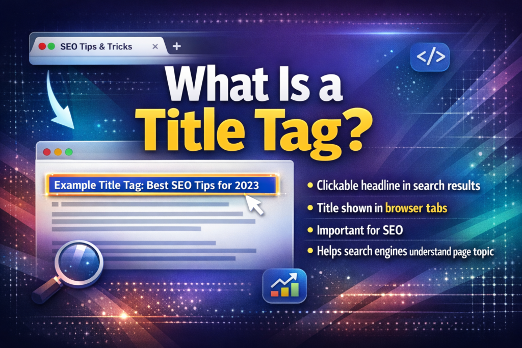 HTML title tag example shown in website source code