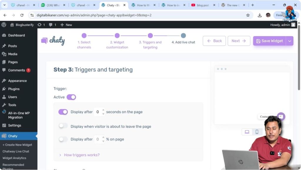 WhatsApp chat button display timing settings WordPress plugin
