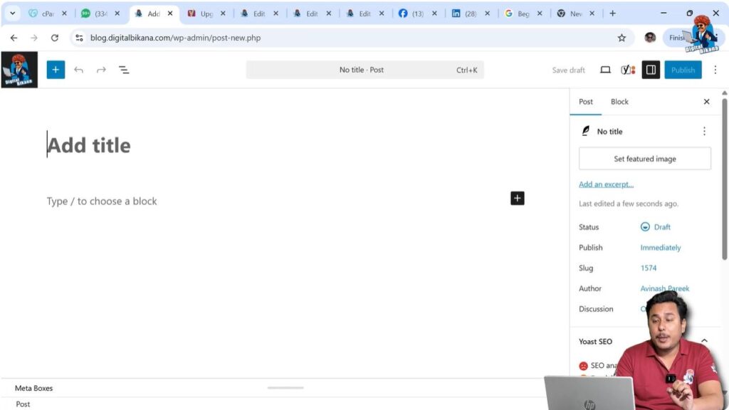 Writing blog post title and content in WordPress editor