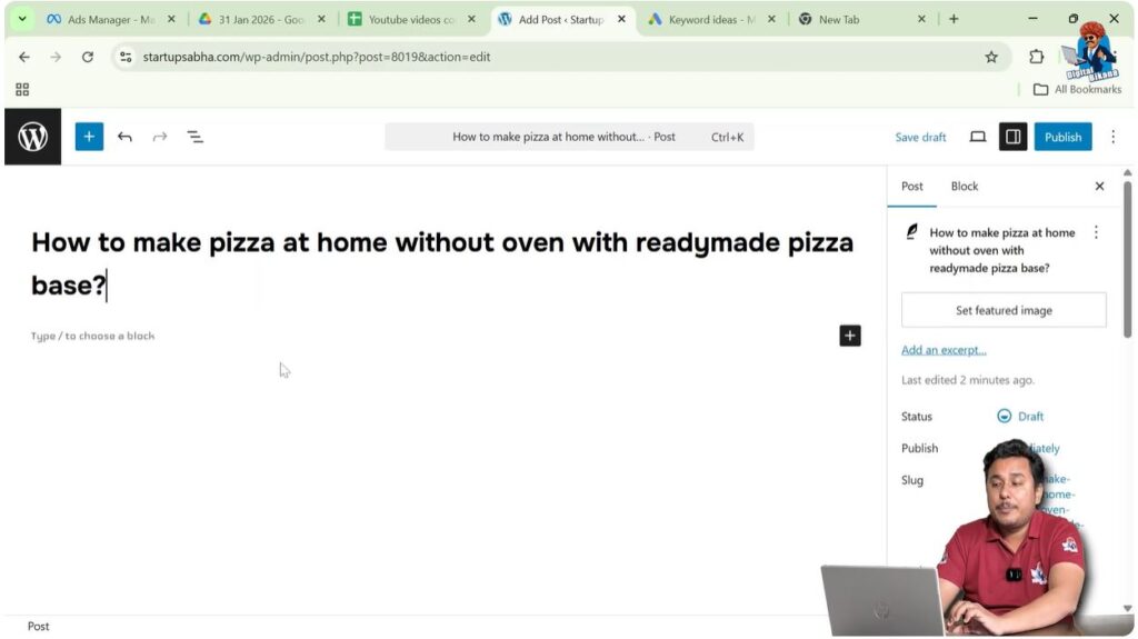 SEO friendly blog post title example written in WordPress editor