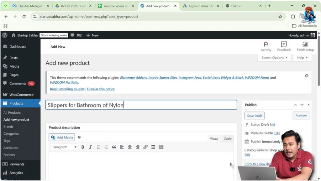 WooCommerce product description editor with text formatting tools