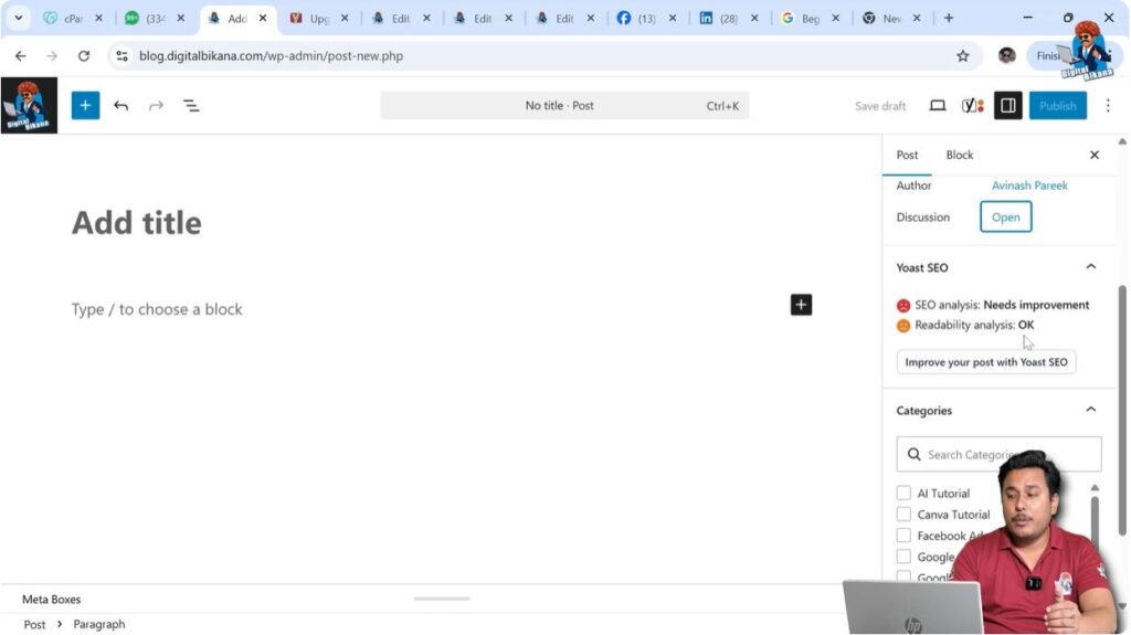 Yoast SEO score panel in WordPress blog editor