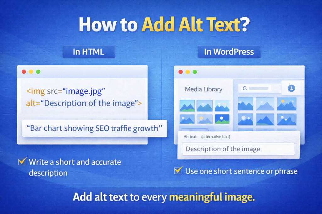 WordPress media library showing alt text input field
